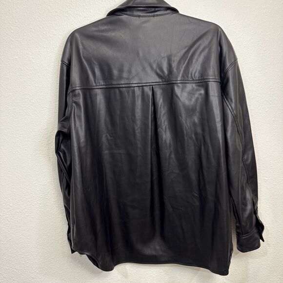 American Eagle Oversized Vegan Leather Shacket Black Long Sleeve Size Medium - Picture 4 of 6